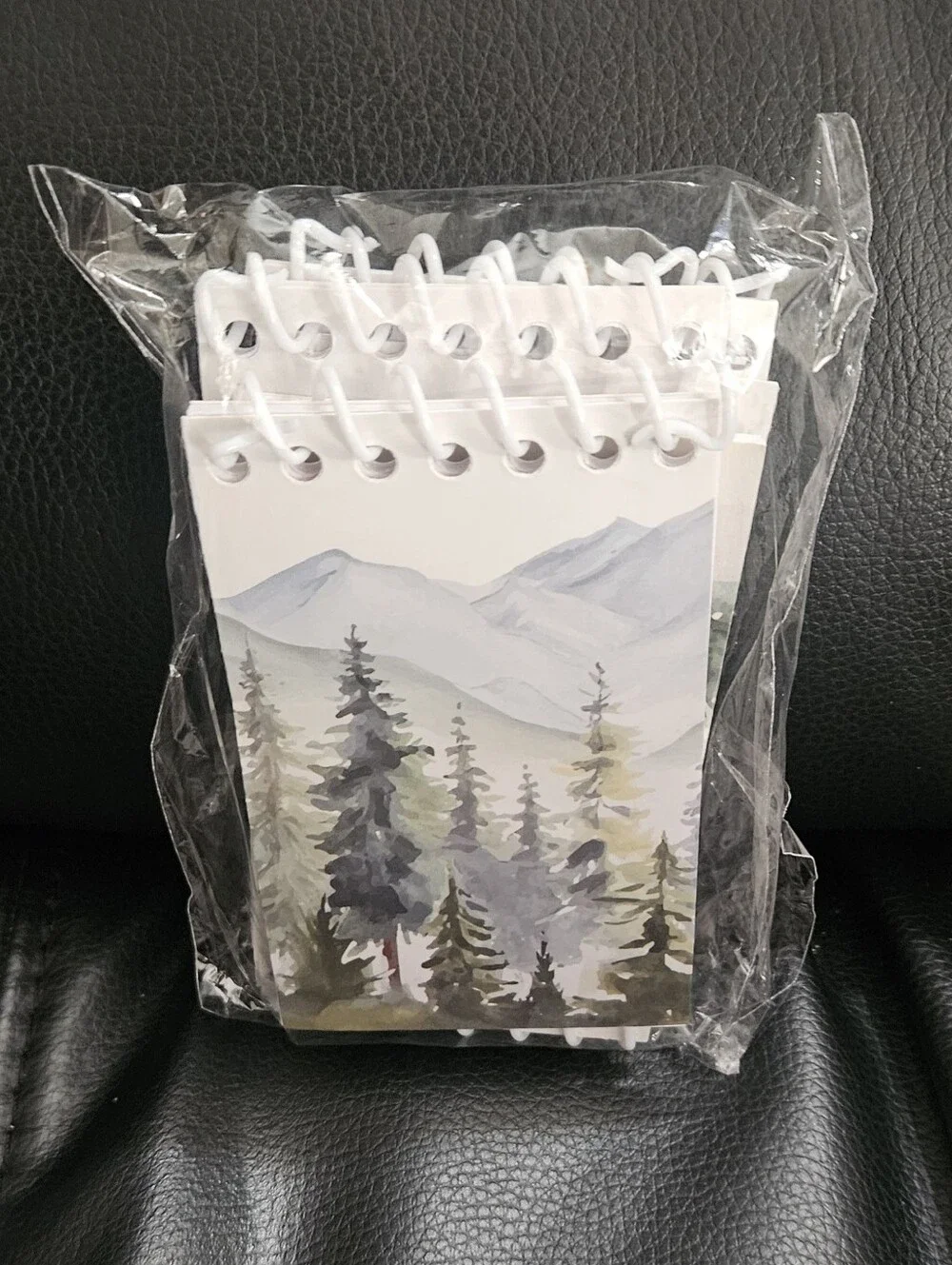 White Spiral Mini Pocket Notepad with Forest Watercolor Cover 8ct